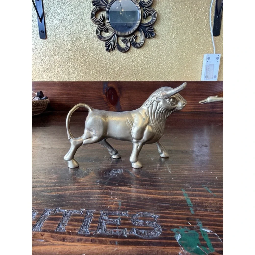 Vintage Brass Bull Figure Western Decor Bull